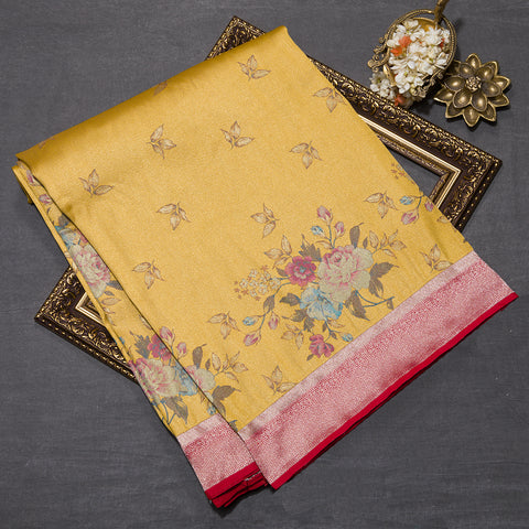 Mustard Yellow Semi twill Silk Saree