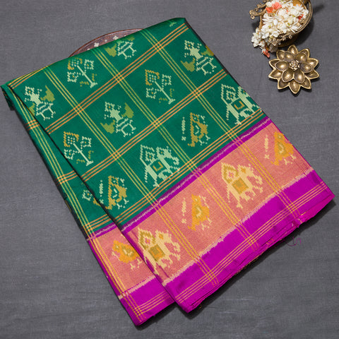 Bottle Green Ikat Silk Saree