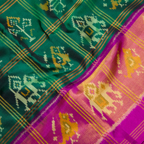 Bottle Green Ikat Silk Saree