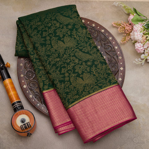 Bottle Green Pure Mysore Crepe Silk Saree