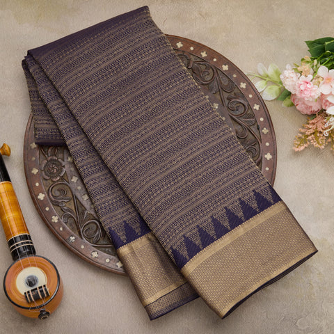 Navy Blue Pure Mysore Crepe Silk Saree