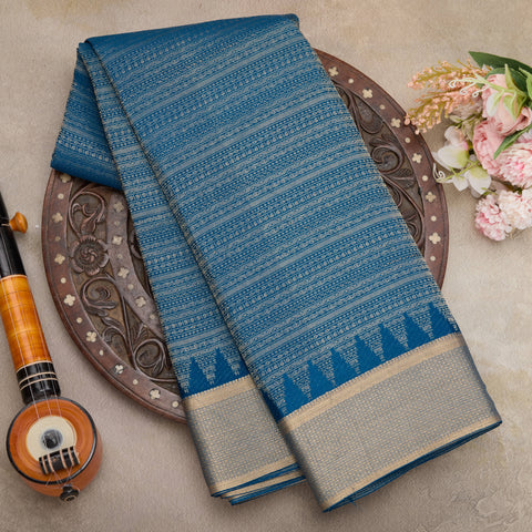 Blue Pure Mysore Crepe Silk Saree