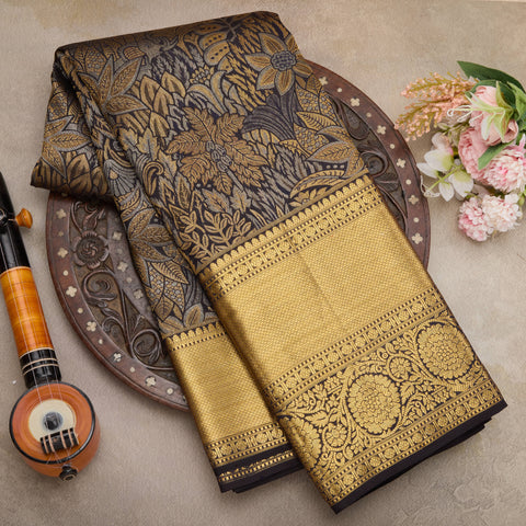 Black Kanjeevaram Handloom Brocade Silk Saree