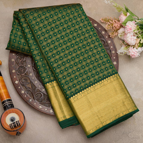 Bottle Green Handloom Silk Saree