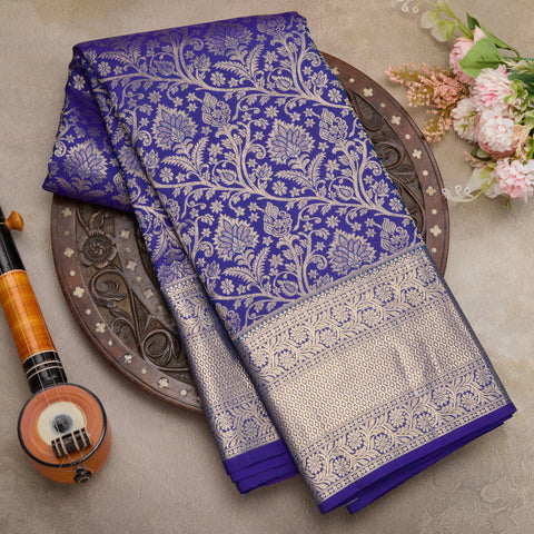 Purple Blue Kanjeevaram Brocade Silk Saree