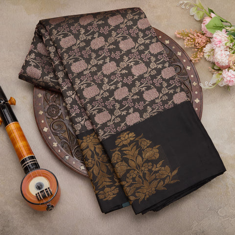 Black Pure Kanjeevaram Handloom Brocade Silk Saree