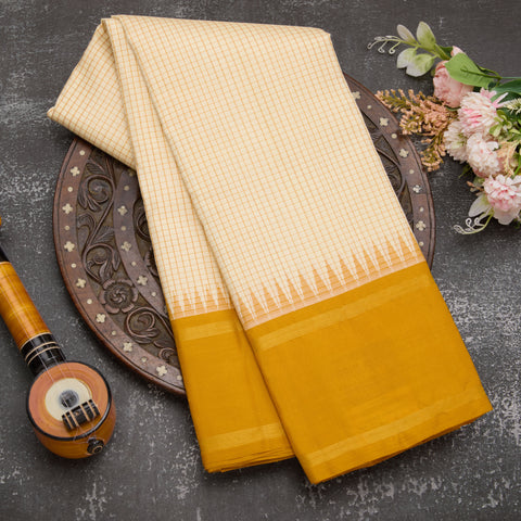 Cream Kanjeevaram Handloom Silk Saree