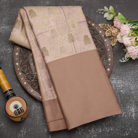 Beige Pure Kanjeevaram Handloom Resham by Resham  Silk Saree