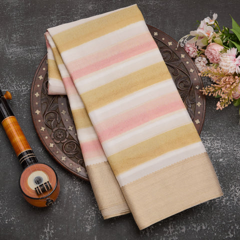Multicolour Pure Mysore Crepe Silk Saree