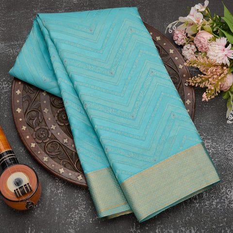 Aqua Blue Pure Mysore Crepe Silk Saree