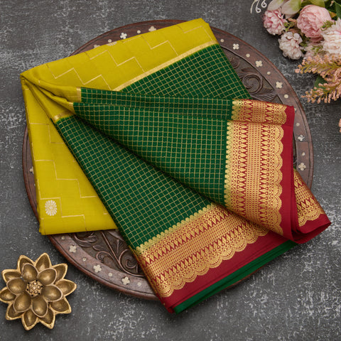 Parrot Green Pure Mysore Crepe Silk Saree