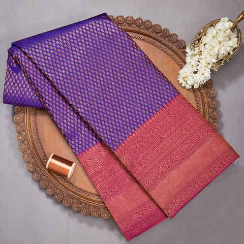 Purple Blue Kanjivaram Brocade Silk Saree