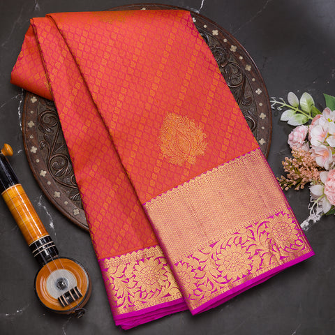 Orangish pink pure kanjeevaram silk saree