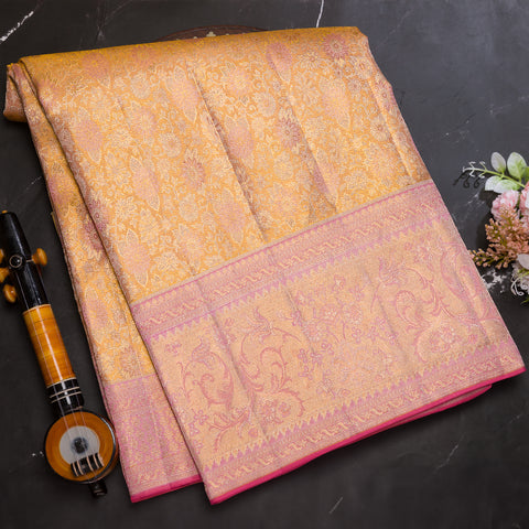 Rose gold pure kanjeevaram tissue silk saree