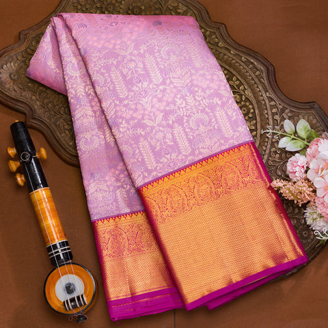 Pink Kanjeevaram brocade silk saree