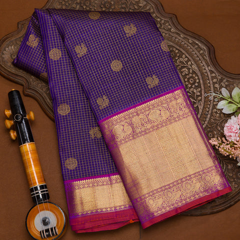 Dark purple traditional kanjeevaram pure silk saree