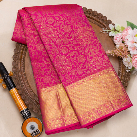 fuchia pink pure kanjeevaram brocade silk saree