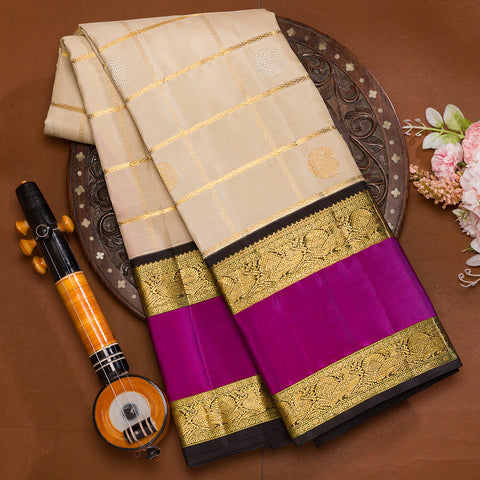 Cream kanjeevaram traditional silk saree
