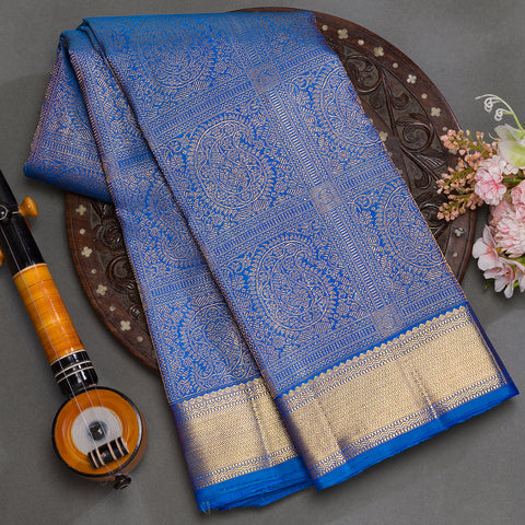 Blue kanjeevaram brocade silk saree