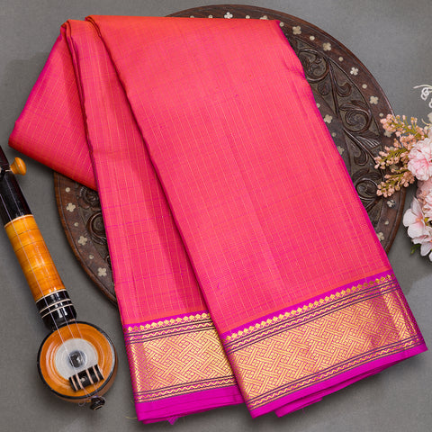 Pinkish orange traditional kanjeevaram silk saree