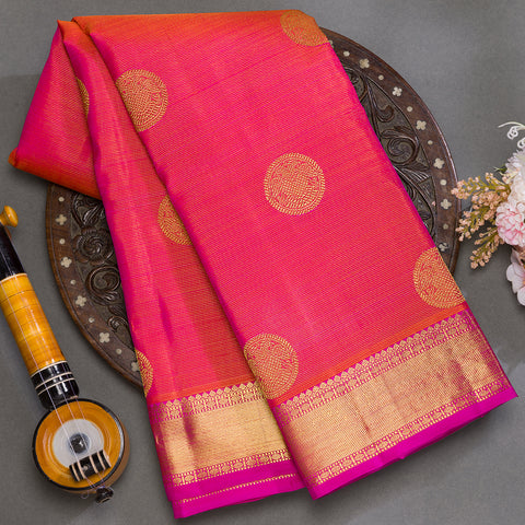 Pinkish orange kanjeevaram silk saree