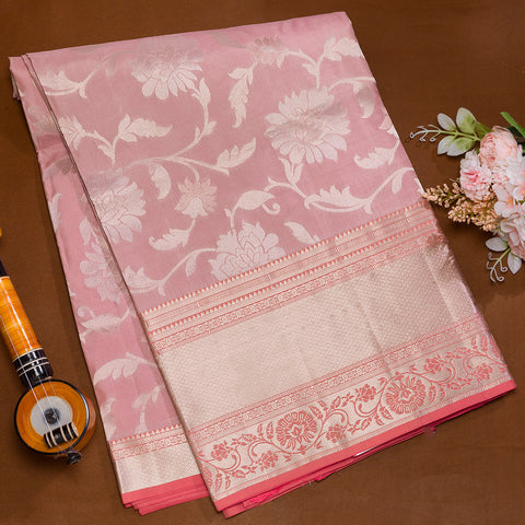 Pearl pink pure soft silk brocade saree