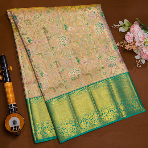 Golden Green pure kanjeevaram tissue silk saree