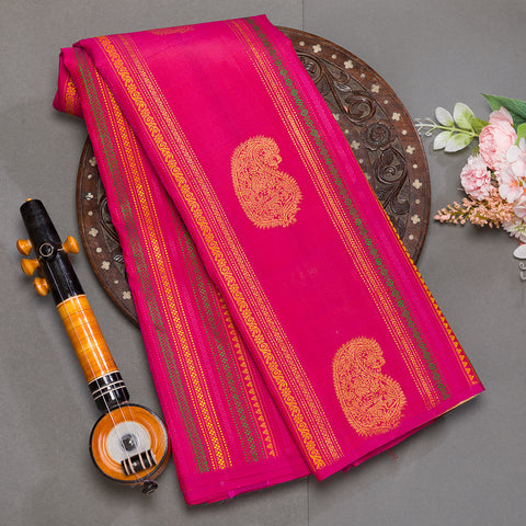 Orangish pink pure kanjeevaram silk saree