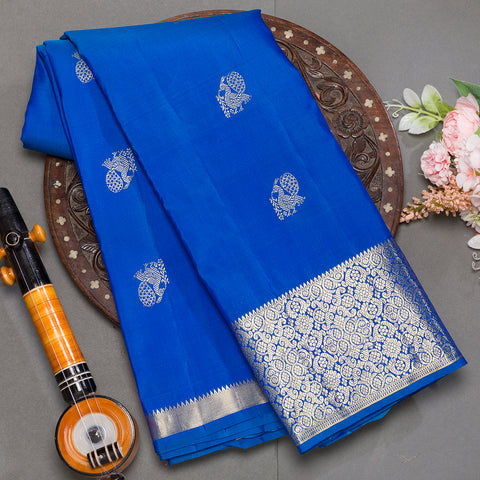 Bright blue pure kanjeevaram silk saree