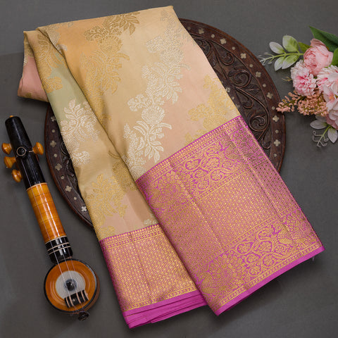 Beige Pure Kanjivaram Brocade SIlk Saree