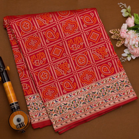 Red Bandhani Banarsi Silk Saree