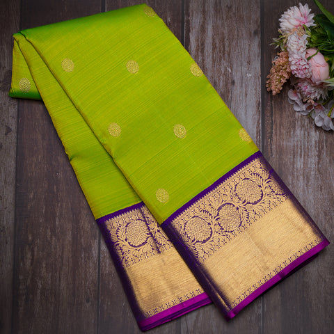 Parrot Green Pure Kanjivaram Silk Saree