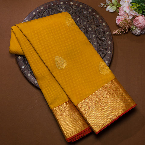 Mustard Yellow Kanjivaram Butta Jackuard Silk Saree