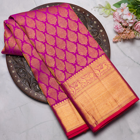 Magenta Pink Pure Kanjivaram Broccade Silk Saree