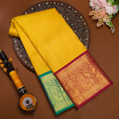 Mustard Yellow Kanjivaram Brocade Silk Saree