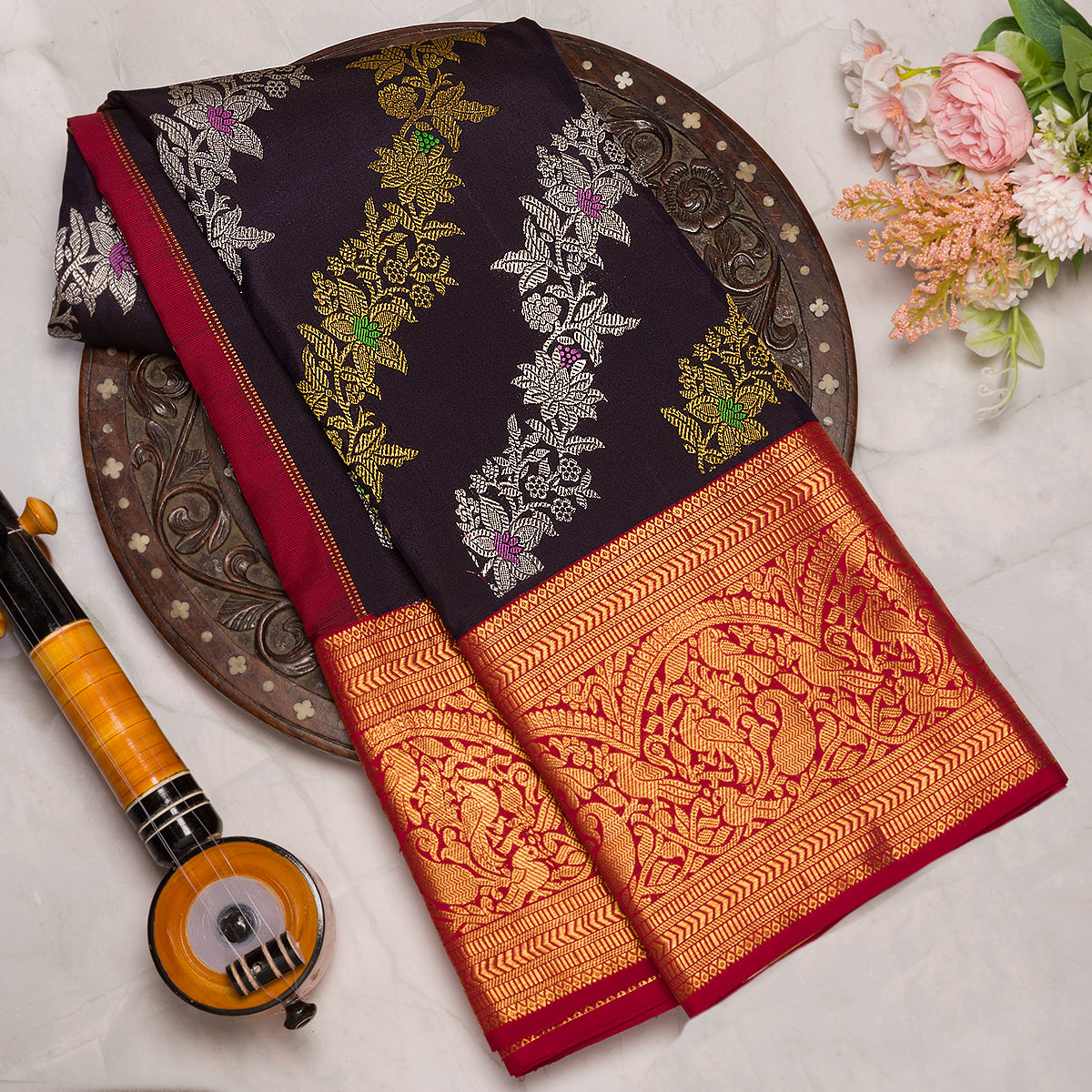 Navy Blue Kanjivaram Designer Silk Saree Deepamsilksbangalore navy-blue-kanjivaram-designer-silk-saree-deepamsilksbangalore