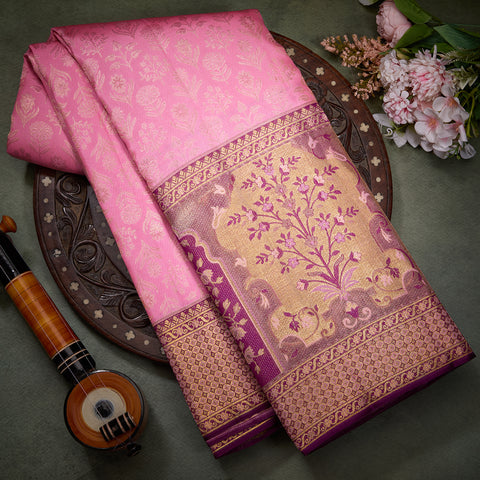 Baby Pink  Pure Kanjeevaram Designer Silk Saree