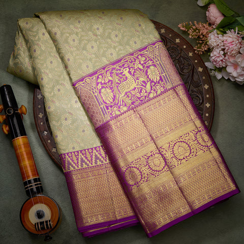 Pista Green Pure Kanjeevaram Designer Silk Saree