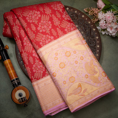 Chilly Red Pure Kanjeevaram Designer Silk Saree