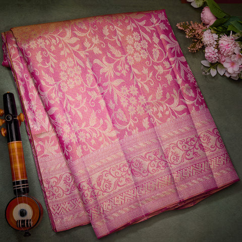 Golden Pink Pure Kanjeevaram Tissue Silk Saree