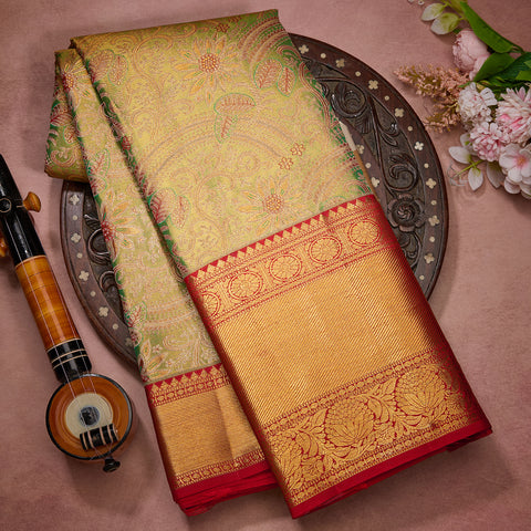 Golden Green Pure Tissue Silk Saree