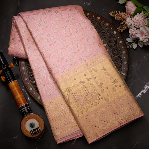 Peach Pure Kanjeevaram Designer Silk Saree