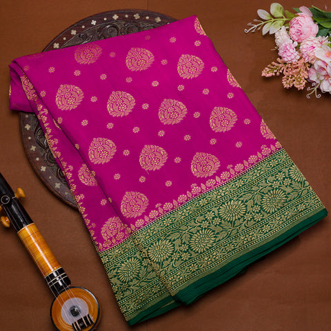 Magenta Pink Banarasi Mulberry Silk Saree