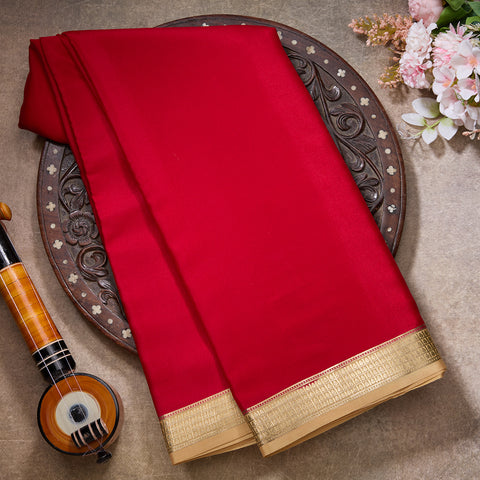 Red Plain Pure Mysore Silk Saree