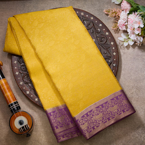 Yellow Pure Mysore Brocade Silk Saree