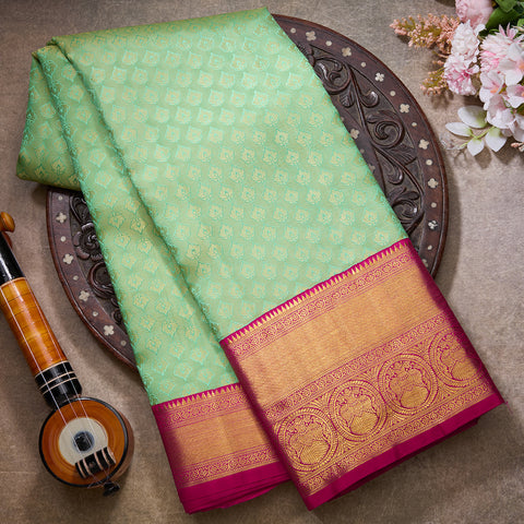Neon Green Jaquard Pure Kanjeevaram Silk Saree