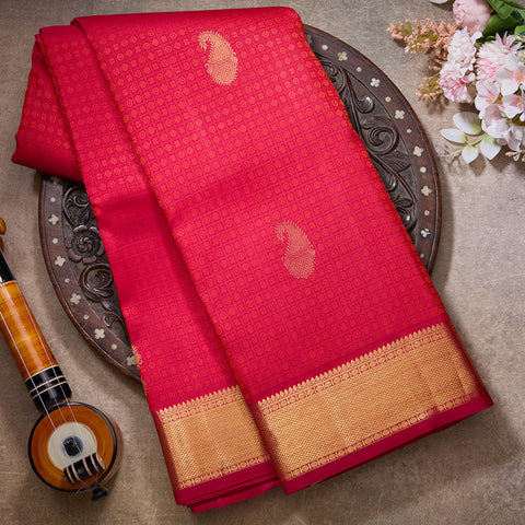 Magenta Pink Jaquard Pure Kanjeevaram Silk Saree