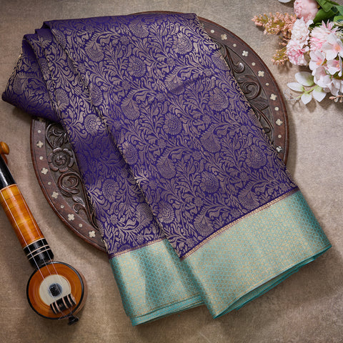 Dark Blue Pure Mysore Brocade Silk Saree