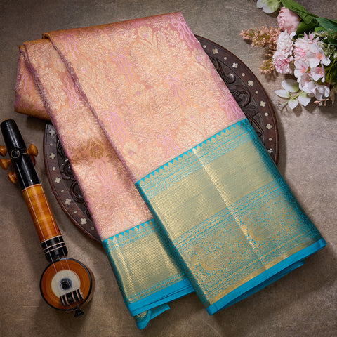 Peach Tissue Pure Kanjeevaram Silk Saree