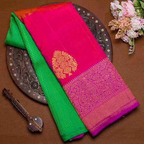 Parrot Green Kanjivaram Pure Silk Saree